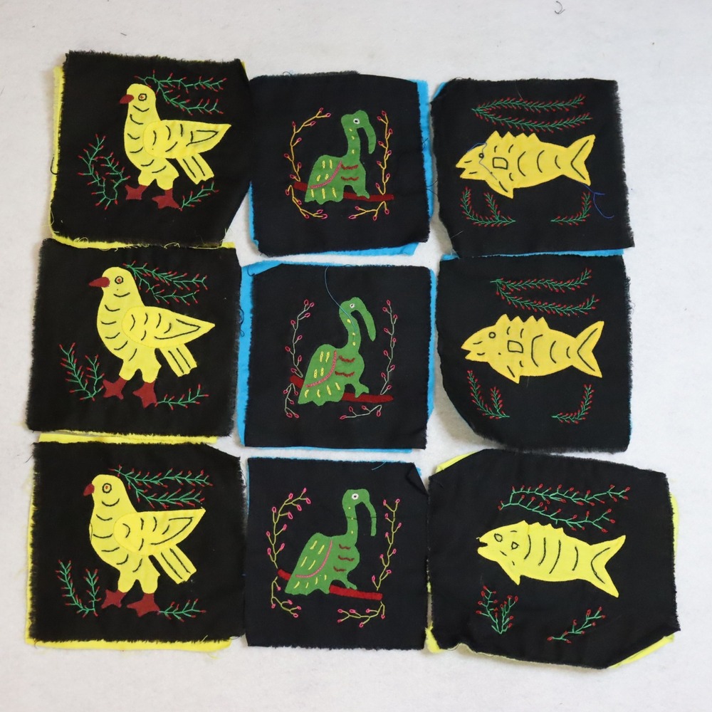 9-5x5" Hand Embroidered Fabric Mola Squares OS Black Multi Unisex Folk Art
